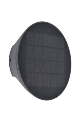 Lutec Belka antraciet grijze platte wandlamp van 19 cm in diameter en slechts 6,3 cm diep met zonnepaneel op de voorzijde