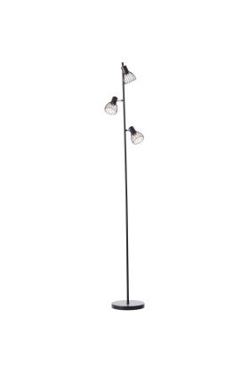 Brilliant Blacky 93085/06 zwarte vloerlamp met drie kleine spotjes met elk een bol kapje van metaaldraad