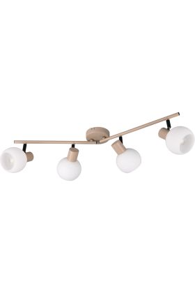 Reality Boba warm beige wandspot van 13,5 cm hoog met rond wit glazen kapje, kiepschakelaar en kabeldoorvoer