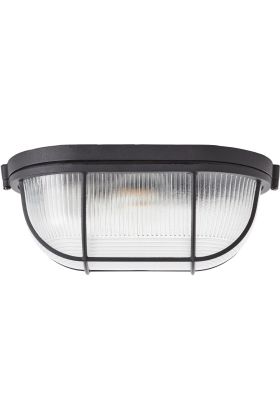 Brilliant Bobbi 94459/06 industriele zwarte plafondlamp met dik ribbelglas en beschermend rooster