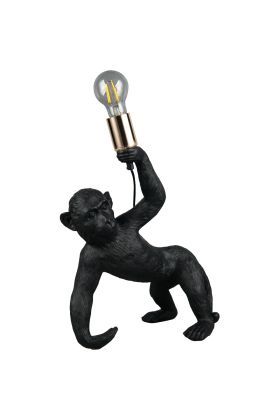 Reality Bobo R56561002 tafellamp in de vorm van een zwart aapje die een messing fitting met E27 peertje omhoog houdt