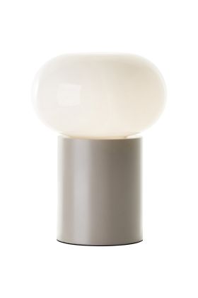 Brilliant Knut tafellamp van 27cm hoog met beige cilindervormige lampvoet en wit glazen ovale kap