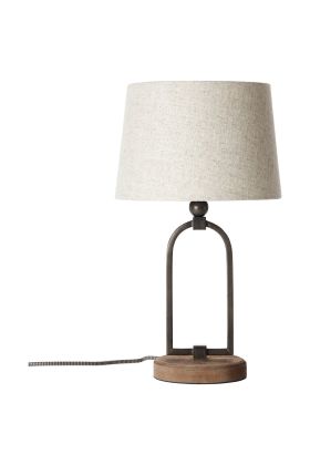 Brilliant Sora 99020/09 tafellamp van antiek ijzer en houten voet en beige kap van textiel