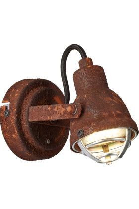 Brilliant Bente 26310/60 roestig wandspotje met stalen rooster voor een GU10 lamp en zwart strijkijzer snoer