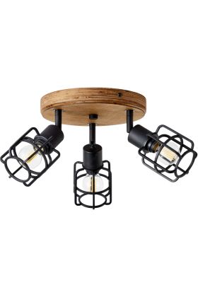 Brilliant Gwen 99760/66 zwart stalen spot met hout