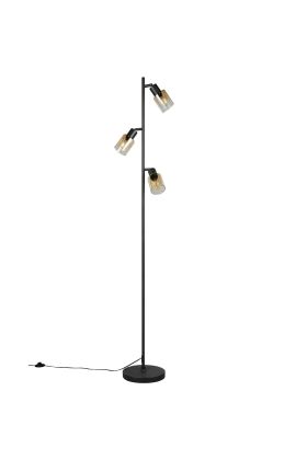 Reality Cadiz zwarte vloerlamp van 154 cm hoog met drie spotjes van amberkleurig glas
