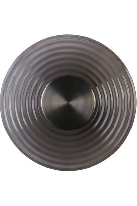 Searchlight Cleo 32210GY schijfvormige wandlamp met staalkleurig binnenstuk en grijs geribbeld glazen schijf