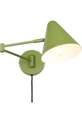 Trio Cosima 263970115 groen metalen wandlamp met zwenkarm en metalen kap en snoer met stekker