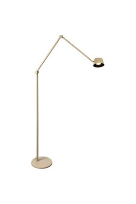 Freelight Cugino olijf groene vloerlamp van 185cm hoog met dubbel scharnierende arm en spot met geintegreerde LED en touchdimmer