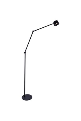 Freelight Cugino zwarte vloerlamp van 185cm hoog met dubbel scharnierende arm en spot met geintegreerde LED en touchdimmer
