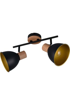 Casalum Delume witte spot van metaal met een diameter van 15 cm met houten fittinghouder en hout op het wandplaatje 