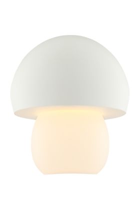 Brilliant Dupos zwarte kunststof oplaadbare tafellamp met wit glazen ovale kap met een hoogte van 22,2 cm en een diameter van 22 cm