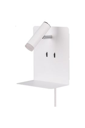 Trio Element 222570231 wit bedlampje met spotje, aansluitsnoer en plankje voor bijvoorbeeld een telefoon