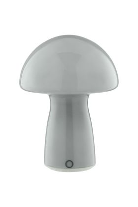 Brilliant Erik wit glazen oplaadbare tafellamp in paddenstoelvorm van 22,2 cm hoog en 16 cm in diameter