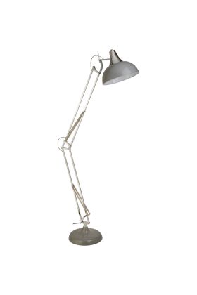 Searchlight Goliath chromen vloerlamp met scharnierende arm om de grijze kap te kunnen stellen