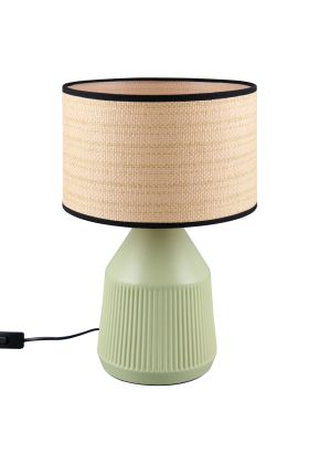 Casalum Formentera tafellamp van 43 cm hoog met groene voet van keramiek en ronde kap met een diameter van 28 cm van papiergaren