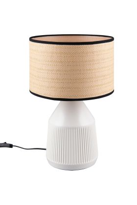 Casalum Formentera tafellamp van 43 cm hoog met witte voet van keramiek en ronde kap met een diameter van 28 cm van papiergaren