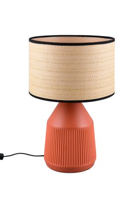 Casalum Formentera tafellamp van 43 cm hoog met terracotta voet van keramiek en ronde kap met een diameter van 28 cm van papiergaren