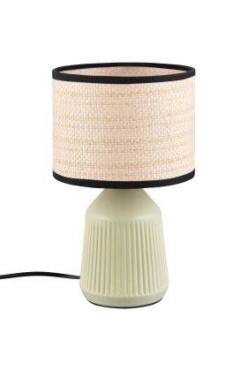 Casalum Formentera tafellamp van 26,5cm hoog met groene voet van keramiek en ronde kap met een diameter van 16 cm van papiergaren