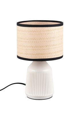 Casalum Formentera tafellamp van 26,5cm hoog met witte voet van keramiek en ronde kap met een diameter van 16 cm van papiergaren