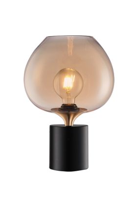 Freelight Fresu hanglamp met zwarte plafondplaat en brons gouden kap met amber glas van 24cm in diameter