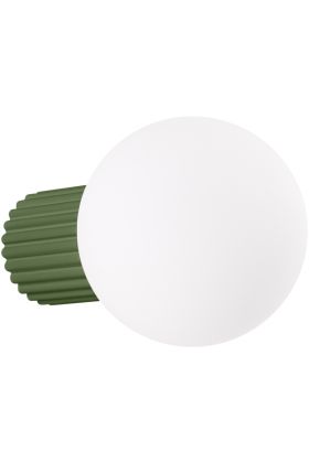 Sollux Halo SL.1722 olijf groen geribbelde wandlamp met wit bolvormig glazen kap