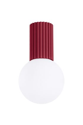 Sollux Halo SL.1748 burgundy rood geribbelde plafondlamp met wit bolvormig glazen kap