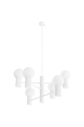 Sollux Halo SL.1829 witte kroonluchter met zes geribbelde fittinghouders en wit glazen lampenkappen