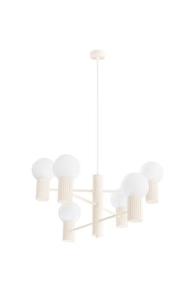 Sollux Halo SL.1831 beige kroonluchter met zes geribbelde fittinghouders en wit glazen lampenkappen