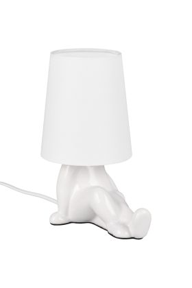 Reality Huma witte tafellamp van 24,5 cm hoog met lampvoet in de vorm van een zittend lichaam en een kapje van textiel als hoofd
