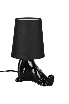 Reality Huma zwarte tafellamp van 24,5 cm hoog met lampvoet in de vorm van een zittend lichaam en een kapje van textiel als hoofd