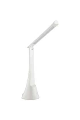 Brilliant Idana witte oplaadbare bureaulamp van 37 cm hoog met kantelbare langwerpige kop en touchdimmer op de voet