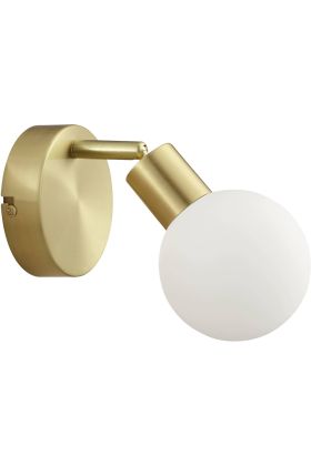 Brilliant Jorge mat messing spot van 16 cm hoog met wit bolvormig gesloten glazen kapje