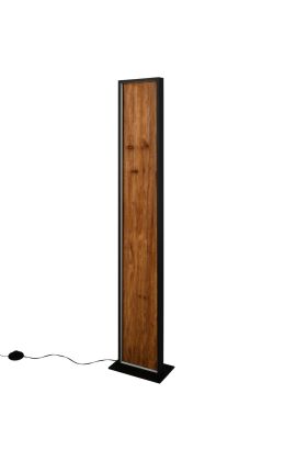 Trio Kalea 455510130 zwarte vloerlamp met een 2 cm dikke ruw houten plank met lichtbalken rondom voor strijklicht