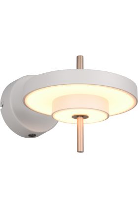 Trio Keaton warm grijze wandlamp van 18,5 cm hoog met dubbele schijf vormige kap met geïntegreerde led naar beneden