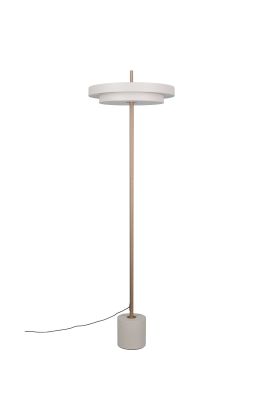 Trio Keaton warm grijze vloerlamp van 138 cm hoog met dubbele schijf vormige kap met geïntegreerde led naar beneden