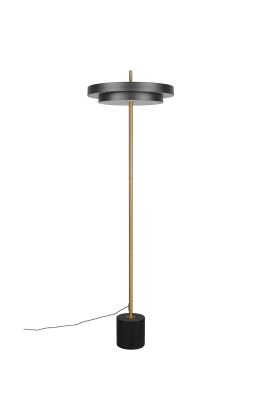 Trio Keaton zwarte vloerlamp van 138 cm hoog met dubbele schijf vormige kap met geïntegreerde led naar beneden