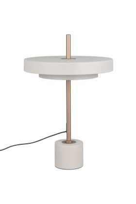 Trio Keaton warm grijze tafellamp van 45,5 cm hoog met dubbele schijf vormige kap met geïntegreerde led naar beneden