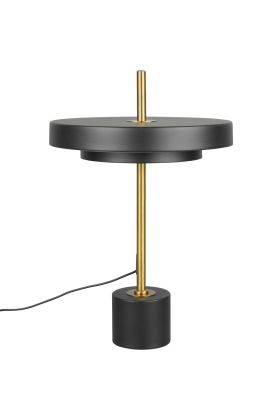 Trio Keaton zwarte tafellamp van 45,5 cm hoog met dubbele schijf vormige kap met geïntegreerde led naar beneden