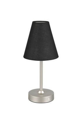 Reality Kenny R53621102 staalkleurig tafellampje op batterijen met zwart kapje van textiel