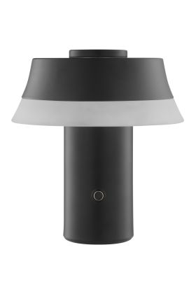 Brilliant Kinich zwarte oplaadbare tafellamp van 16,5 cm hoog en 15 cm in diameter met LED acryl rand onder de kap