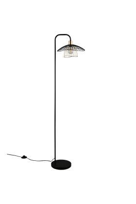Casalum Lauris vloerlamp met een hoogte van 155 cm en hangende kap van zwart en goudkleurig metaaldraad