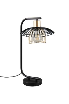 Casalum Lauris tafellamp met een hoogte van 44 cm en hangende kap van zwart en goudkleurig metaaldraad