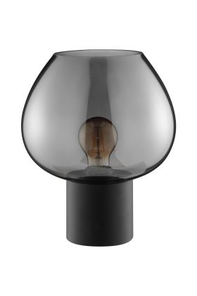 Brilliant Ligari zwarte tafellamp van 27,5 cm hoog met bolvormige rookglazen kap van 23 cm in diameter