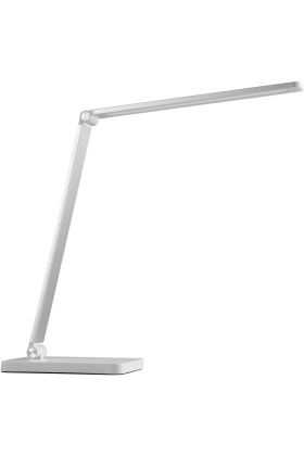 Brilliant Lomina oplaadbare witte bureaulamp van 38 cm hoog met twee scharnierpunten en langwerpige LED unit in de kop