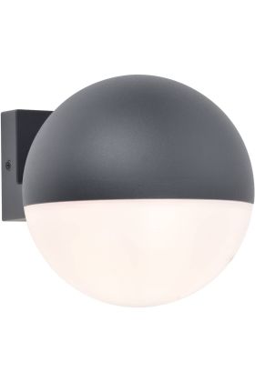 Lutec Looma antraciet grijze wandlamp voor buiten met een bolvormige kap van 15 cm in diameter met wit kunststof onderzijde