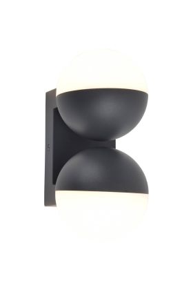 Lutec Looma antraciet grijze wandlamp voor buiten met twee draaibare bolvormige kappen van 10 cm in diameter met wit kunststof zijde