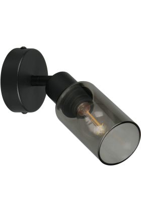 Reality Mars zwarte wandspot met cilindervormig rookglazen kapje met een diameter van 8cm