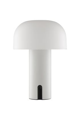 Brilliant Mattis beige oplaadbare tafellamp van 21 cm hoog en 15 cm in diameter met half ronde wit kunststof kap