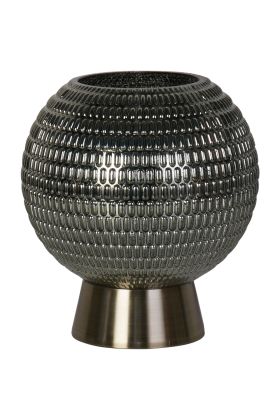 Searchlight Mila EU67008PB oplaadbare tafellamp op AAA batterijen van 18,5cm hoog met bronzen voet en bolvormig groen glazen kap